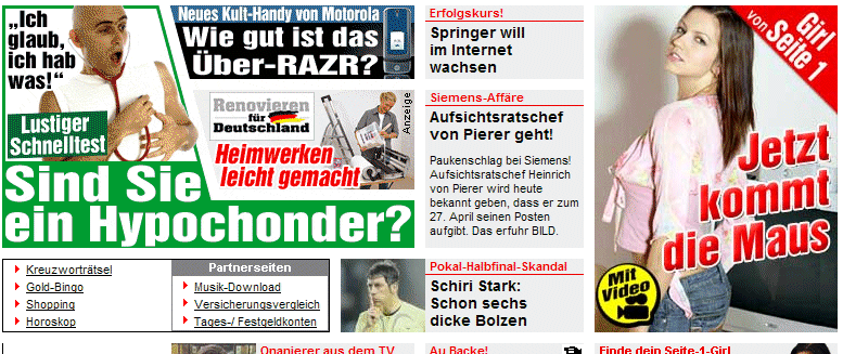 Screenshot von "Bild online", 19.04.07